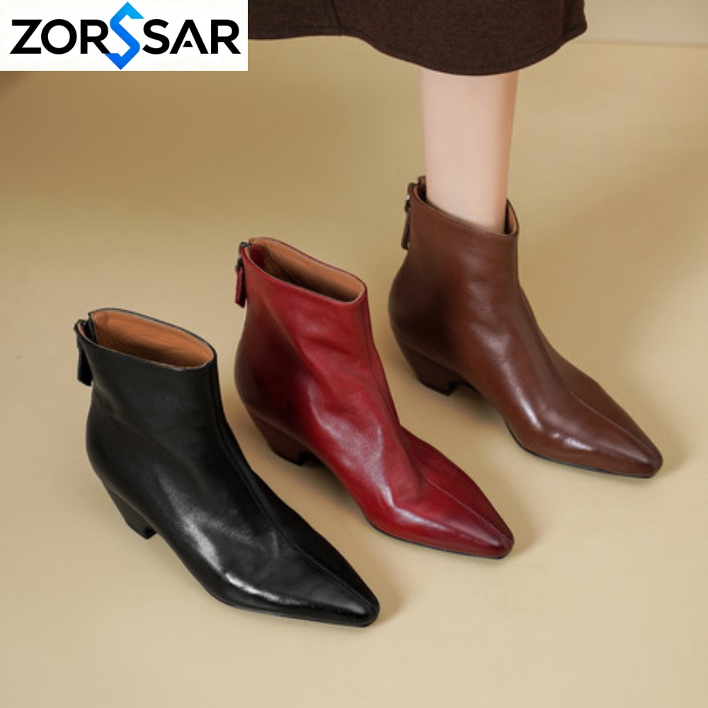 Vintage Style Women Fashion - Bottines pour femmes en cuir véritable,