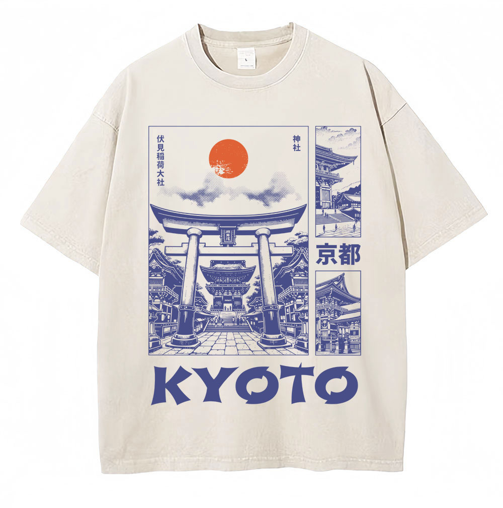 Vintage Fashion Kyoto - T-shirt graphique style japonais Kyoto délavé