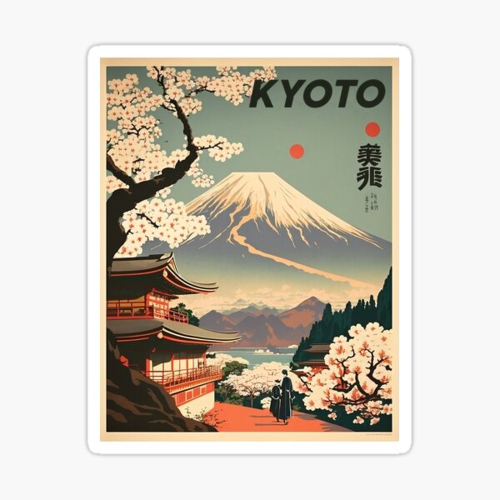 Vintage Fashion Kyoto - Autocollant d'affiche d'art de voyage vintage